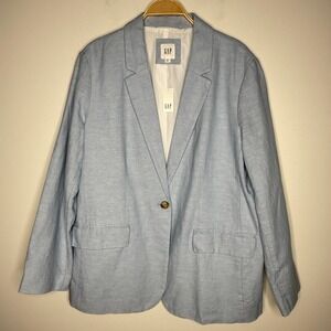 GAP Women's Linen Blend Blazer Jacket Size 20 Light‎ Blue Career Casual NWT